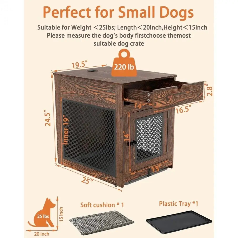 2025 New Wooden Dog Crate End Table with Storage  and QC3.0 Wireless Charging