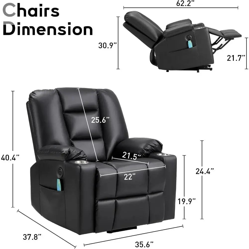 Power Lift Chair with Heat and Massage, with 2 Cup Holders, Side Pocket, USB and Type-c Port,  Faux Leather Lift Recliner Chair