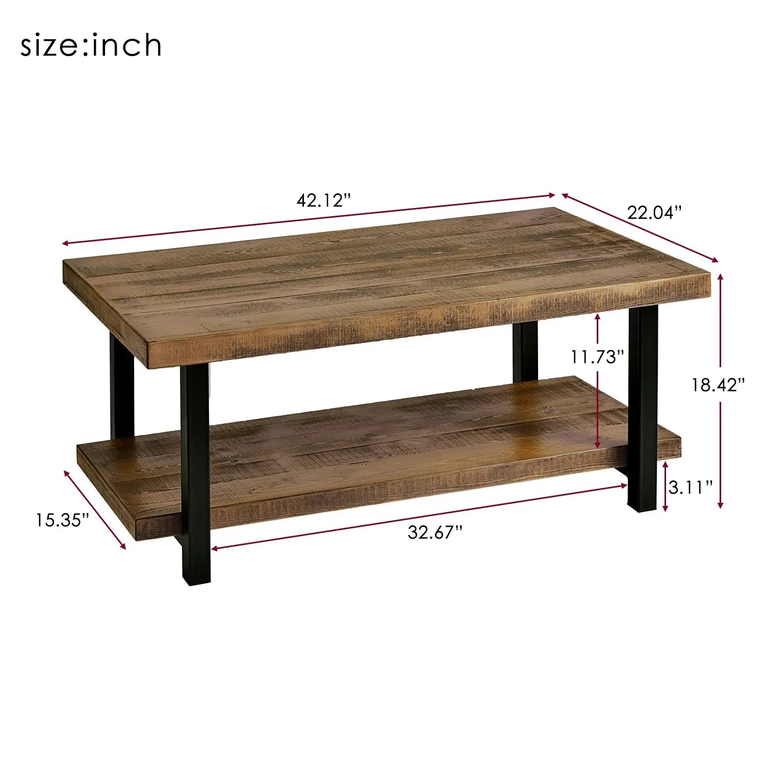 Rustic Natural Coffee Table with Storage Shelf - Square/Rectangular Design for Living Room, Easy Assembly